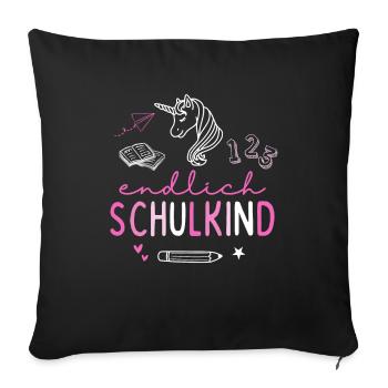 Schulkind 2024 Einhorn 1. Klasse Herz Einschulung - Sofakissenbezug 45 x 45 cm - Schwarz - Vorne