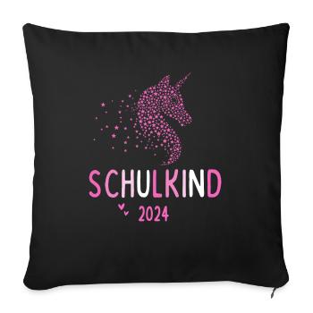 Schulkind 2024 Einhorn 1. Klasse Herz Einschulung - Sofakissenbezug 45 x 45 cm - Schwarz - Vorne