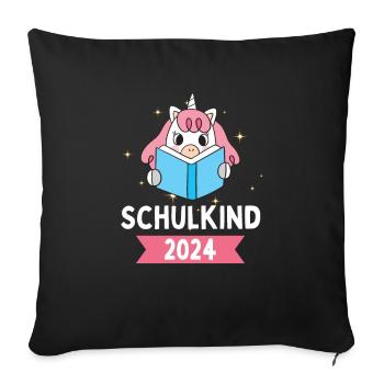 Schulkind 2024 Einhorn 1. Klasse Herz Einschulung - Sofakissenbezug 45 x 45 cm - Schwarz - Vorne