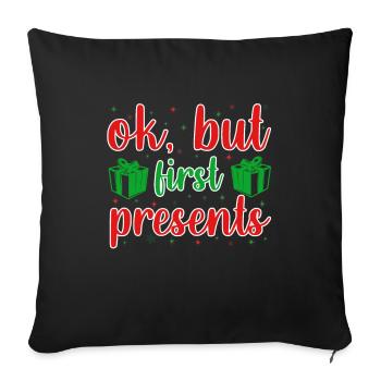 Cadeau de Noël d’abord - Dictons de Noël - Housse de coussin décorative 45 x 45 cm - noir - Devant