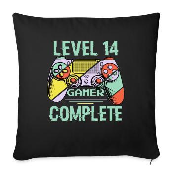 Niveau 14 complète 14 Ans Gamer Level 14 Complete - Housse de coussin décorative 45 x 45 cm - noir - Devant