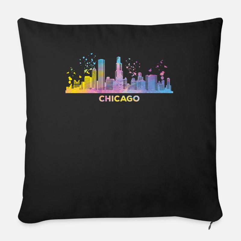 Chicagoan Aquarell Skyline Chicago - Sofakissenbezug 45 x 45 cm - Schwarz