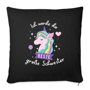 Ich werde große Schwester 2024 Einhorn Loading Süß - Sofakissenbezug 45 x 45 cm - Schwarz - Vorne