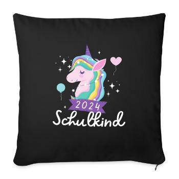 Schulkind 2024 Einhorn 1. Klasse Stern Einschulung - Sofakissenbezug 45 x 45 cm - Schwarz - Vorne