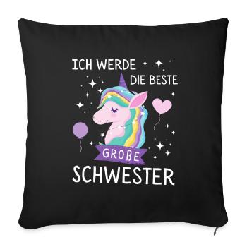 Ich werde große Schwester 2024 Einhorn Loading Süß - Sofakissenbezug 45 x 45 cm - Schwarz - Vorne