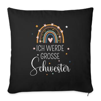 Ich werde große Schwester 2025 Regenbogen Süß - Sofakissenbezug 45 x 45 cm - Schwarz - Vorne