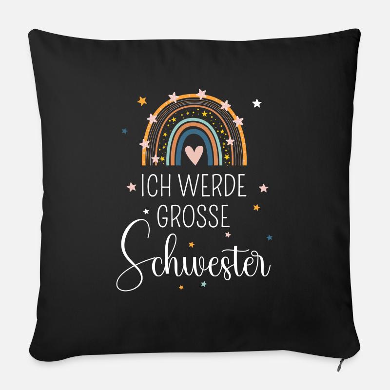 Ich werde große Schwester 2025 Regenbogen Süß - Sofakissenbezug 45 x 45 cm - Schwarz