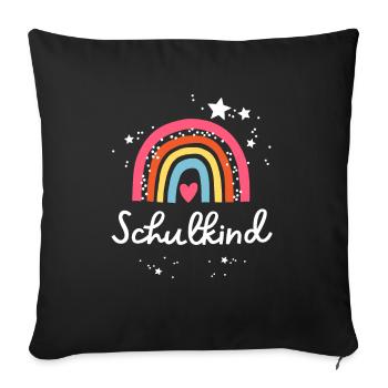 Schulkind 2024 Regenbogen 1. Klasse Einschulung - Sofakissenbezug 45 x 45 cm - Schwarz - Vorne