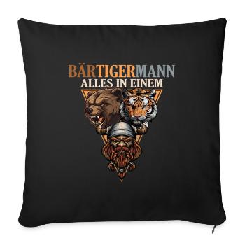 Wikinger - Bärtigermann Bär Tiger Mann - Sofakissenbezug 45 x 45 cm - Schwarz - Vorne