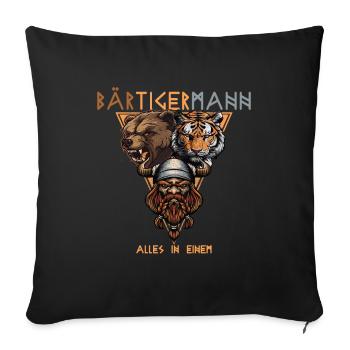 Wikinger - Bärtigermann Bär Tiger Mann - Sofakissenbezug 45 x 45 cm - Schwarz - Vorne