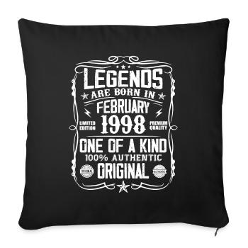 Vintage cadeau d'anniversaire née en Février 1998 - Housse de coussin décorative 45 x 45 cm - noir - Devant