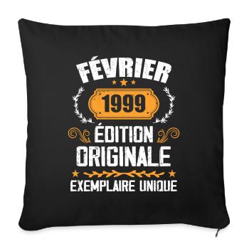 Geschenk zum 25. Geburtstag, geboren im Februar 1999 - Sofakissenbezug 45 x 45 cm - Schwarz - Vorne