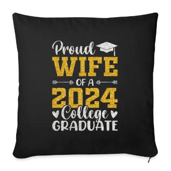 Fière épouse d’un étudiant diplômé de l’université 2024 - Housse de coussin décorative 45 x 45 cm - noir - Devant