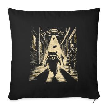 Un raton laveur fuit les extraterrestres et les OVNIS - Housse de coussin décorative 45 x 45 cm - noir - Devant