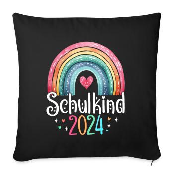Schulkind 2024 Mädchen Regenbogen Einschulung 2024 - Sofakissenbezug 45 x 45 cm - Schwarz - Vorne