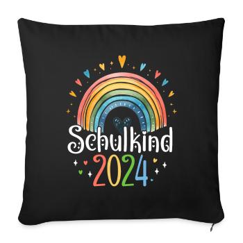 Schulkind 2024 Mädchen Regenbogen Einschulung 2024 - Sofakissenbezug 45 x 45 cm - Schwarz - Vorne