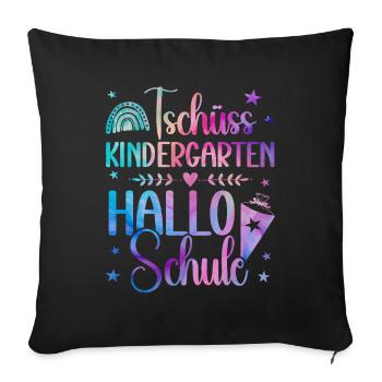 Schulkind 2024 Mädchen Regenbogen Einschulung 2024 - Sofakissenbezug 45 x 45 cm - Schwarz - Vorne