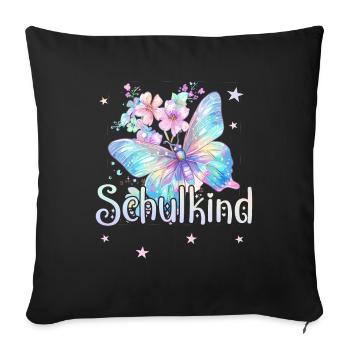 Schulkind 2024 Mädchen Schmetterling Einschulung 2 - Sofakissenbezug 45 x 45 cm - Schwarz - Vorne