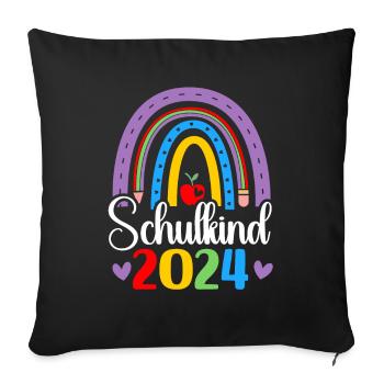 Schulkind 2024 Mädchen Regenbogen Einschulung 2024 - Sofakissenbezug 45 x 45 cm - Schwarz - Vorne