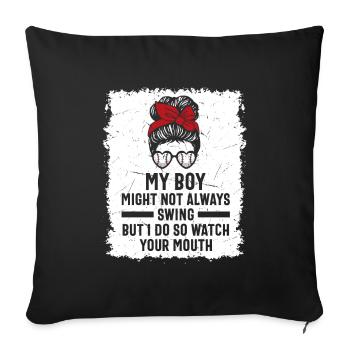 Baseball Mon garçon ne frappe pas toujours, je le fais - Housse de coussin décorative 45 x 45 cm - noir - Devant