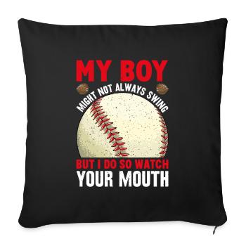 Baseball Mon garçon ne frappe pas toujours, je le fais - Housse de coussin décorative 45 x 45 cm - noir - Devant
