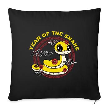 Année Du Serpent Mignon Kawaii Nouvel An Chinois - Housse de coussin décorative 45 x 45 cm - noir - Devant