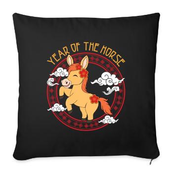 Year Of Horse Kawaii Zodiac Chinese New Year - Sofa pillowcase 17,3'' x 17,3'' (45 x 45 cm) - black - Front
