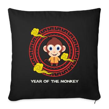 Année Du Singe Kawaii Zodiac Nouvel An Chinois - Housse de coussin décorative 45 x 45 cm - noir - Devant