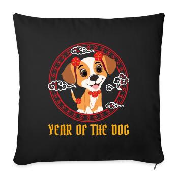 Year Of The Dog Cute Kawaii Chinese New Year - Sofa pillowcase 17,3'' x 17,3'' (45 x 45 cm) - black - Front