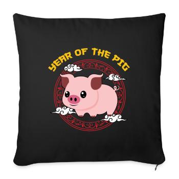 Année Du Cochon Kawaii Zodiac Nouvel An Chinois - Housse de coussin décorative 45 x 45 cm - noir - Devant