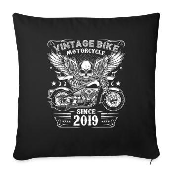 2019 Moto Vintage Biker Anniversaire Né En 2019 - Housse de coussin décorative 45 x 45 cm - noir - Devant