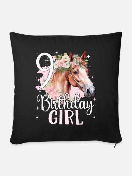 Geburtstag 9 Mädchen Pferd Reiten Stall Neun 9 Jah - Sofakissenbezug 45 x 45 cm - Schwarz