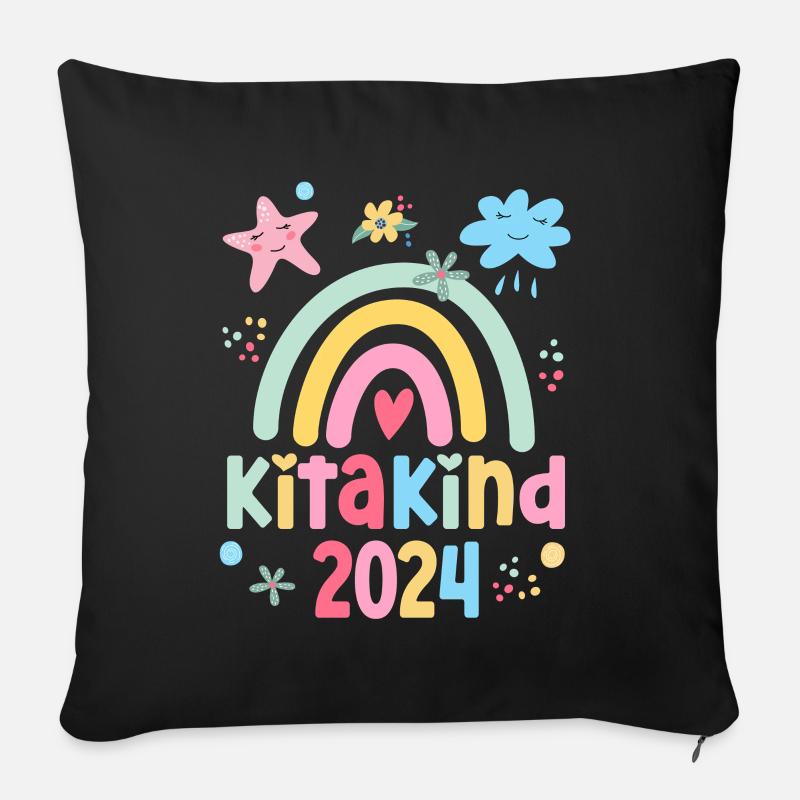Kitakind 2024 Kindergartenkind 2024 Regenbogen Mäd - Sofakissenbezug 45 x 45 cm - Schwarz