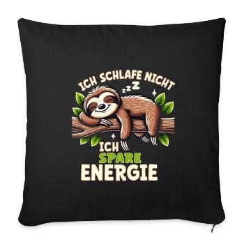 Faultier spart Energie - lustiges Faultier Design - Sofakissenbezug 45 x 45 cm - Schwarz - Vorne