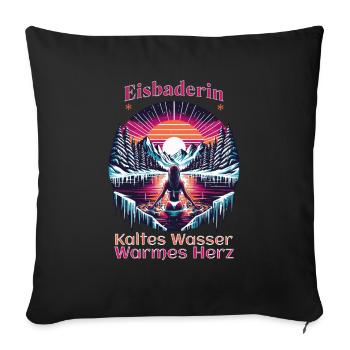 Eisbaderin - Kaltes Wasser - Warmes Herz Retro - Sofakissenbezug 45 x 45 cm - Schwarz - Vorne