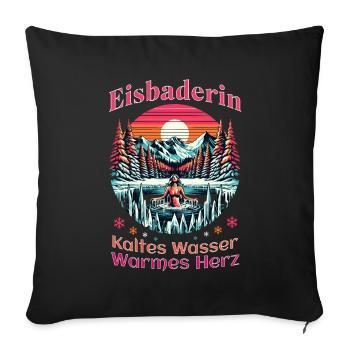 Eisbaderin - Kaltes Wasser Warmes Herz Eisbaden - Sofakissenbezug 45 x 45 cm - Schwarz - Vorne
