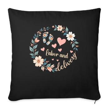 Lustige Arbeit und Entbindung Krankenschwester Damen Retro Blumen - Sofakissenbezug 45 x 45 cm - Schwarz - Vorne