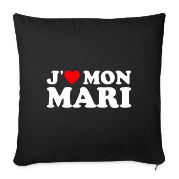 J'aime Mon Mari Cadeau Femme Mariée Coeur Rouge - Housse de coussin décorative 45 x 45 cm - noir - Devant