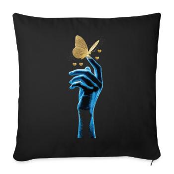 Golden butterfly on glowing hand - Sofa pillowcase 17,3'' x 17,3'' (45 x 45 cm) - black - Front