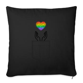 Poche coeur drapeau gay LGBT - Housse de coussin décorative 45 x 45 cm - noir - Devant