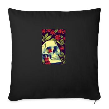 Skull Skull Flowers Tattoo - Sofa pillowcase 17,3'' x 17,3'' (45 x 45 cm) - black - Front