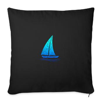Segelboot Wortwolken Design mit blaugrünem Verlauf - Sofakissenbezug 45 x 45 cm - Schwarz - Vorne