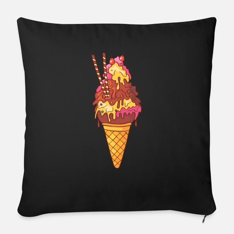 Eis Speiseeis Eiskrem Eiscreme Kugeleis Eisbecher - Sofakissenbezug 45 x 45 cm - Schwarz