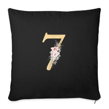 Number 7, floral, customisable - Sofa pillowcase 17,3'' x 17,3'' (45 x 45 cm) - black - Front