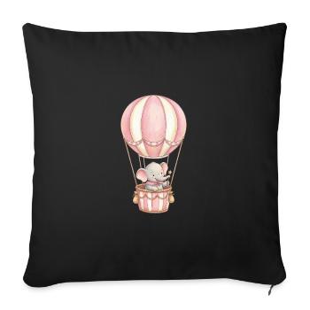 Baby elephant in hot air balloon pink - Sofa pillowcase 17,3'' x 17,3'' (45 x 45 cm) - black - Front