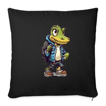 Dessin animé de crocodile mignon - Housse de coussin décorative 45 x 45 cm - noir - Devant