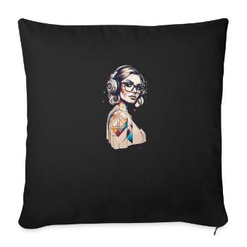 Farbspiel der Geometrie Porträt moderner Frau - Sofakissenbezug 45 x 45 cm - Schwarz - Vorne