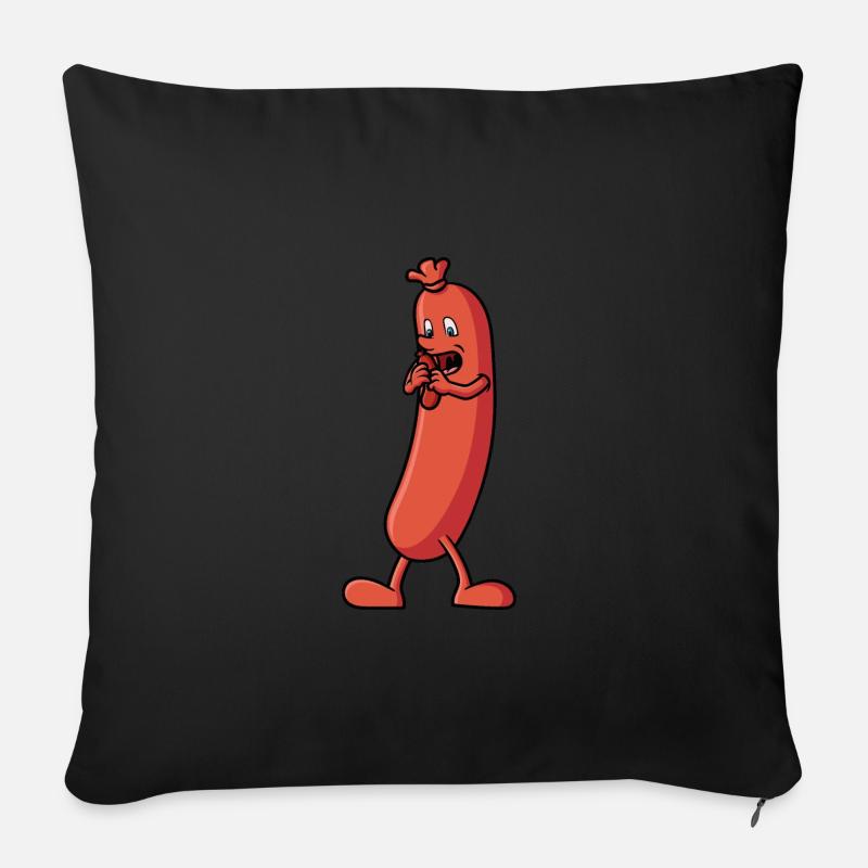 Wurst die eine Wurst isst - Lustige Zeichnung - Sofakissenbezug 45 x 45 cm - Schwarz