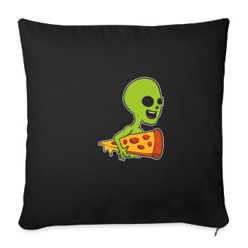 Alien and pizza. Pizza lovers poison - Sofa pillowcase 17,3'' x 17,3'' (45 x 45 cm) - black - Front