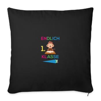 Einschulung 1. Klasse Affe Schule - Sofakissenbezug 45 x 45 cm - Schwarz - Vorne